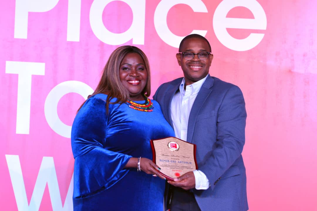 Rosie Ebe-Arthur - Group Head of Human Capital, First Bank Nigeria receiving a Great Place To Work award